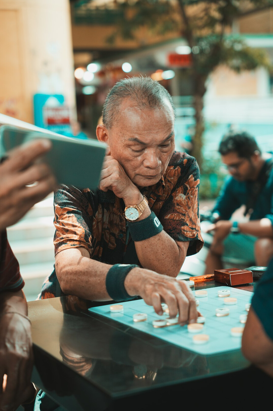 seniors using fitness app on tablet