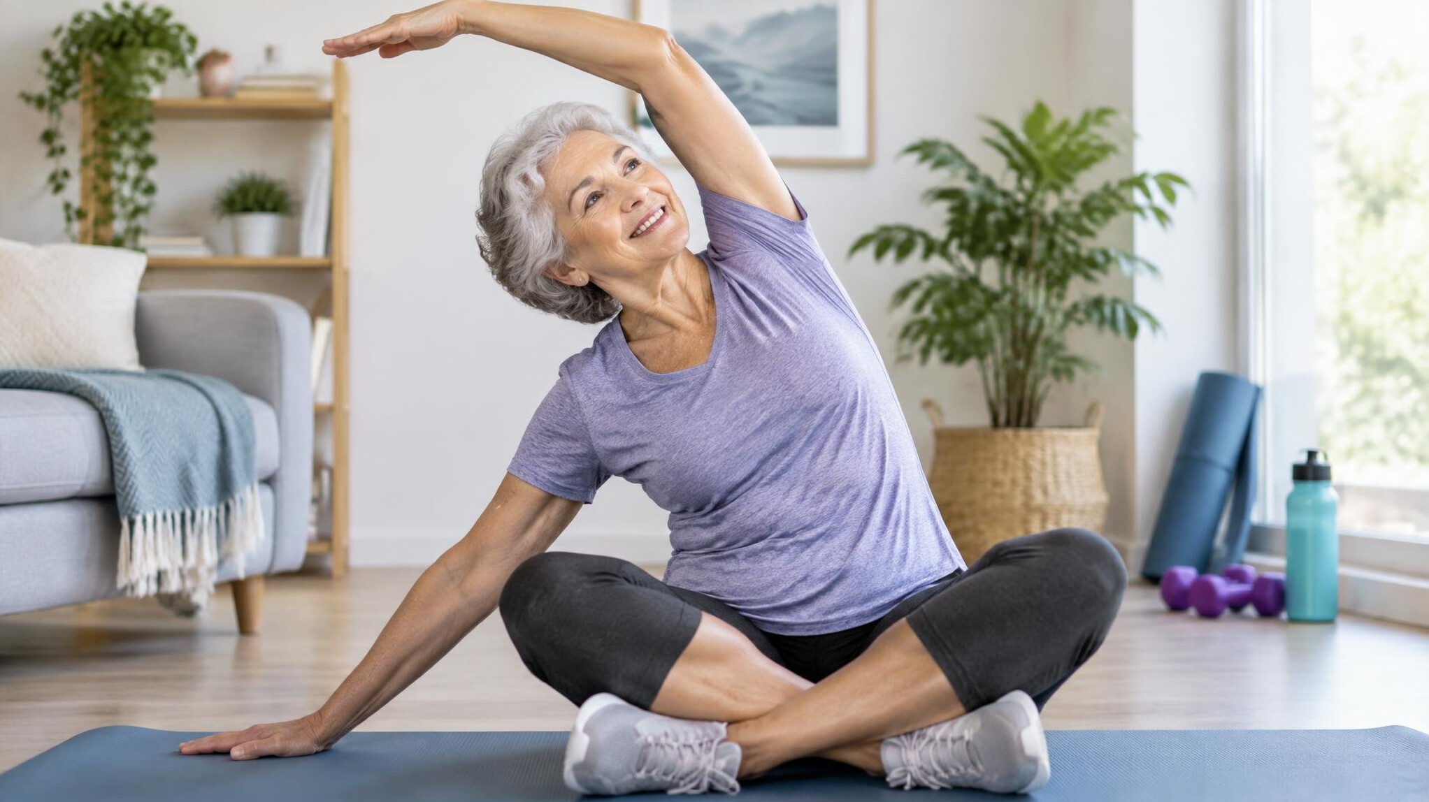 active senior woman stretching
